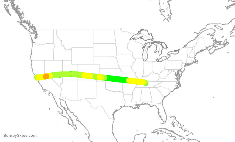 Turbulence forecast map for UAL1293, BNA to SFO