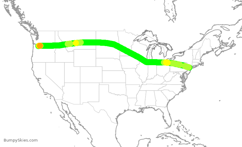 Turbulence forecast map for UAL1294, PDX to EWR