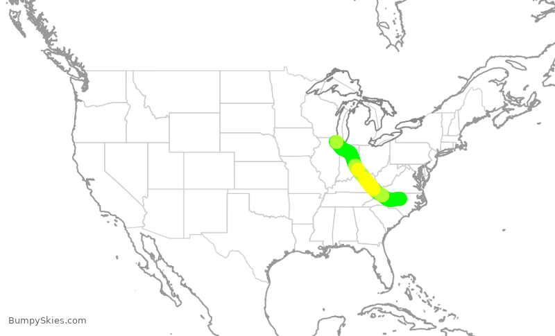 Turbulence forecast map for UAL1297, RDU to ORD