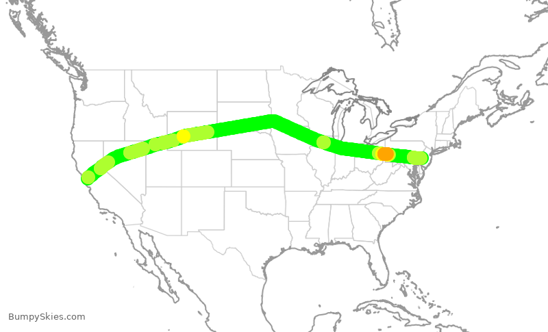 Turbulence forecast map for UAL1298, SFO to PHL