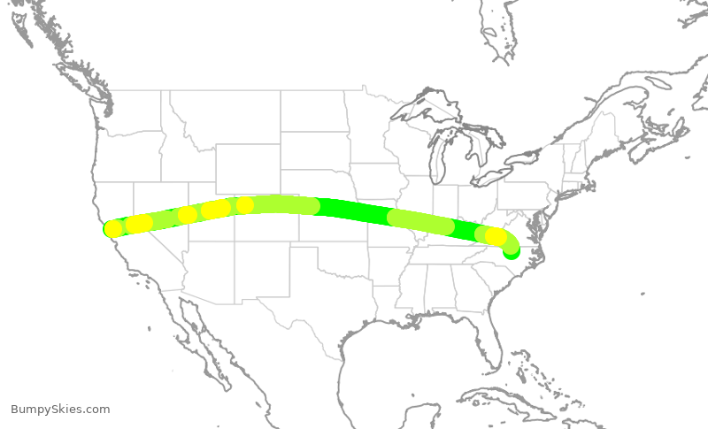 Turbulence forecast map for UAL1299, SFO to RDU