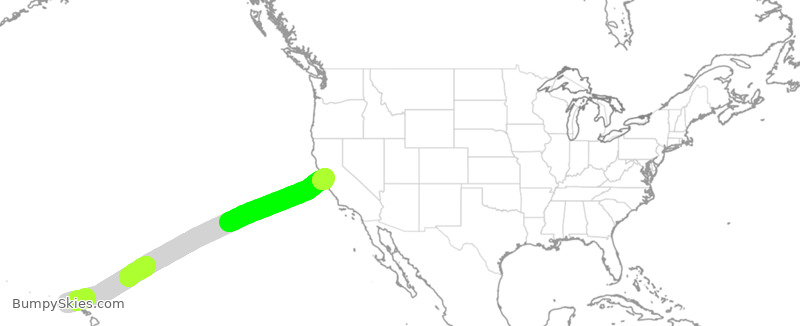 Turbulence forecast map for UAL1299, LIH to SFO