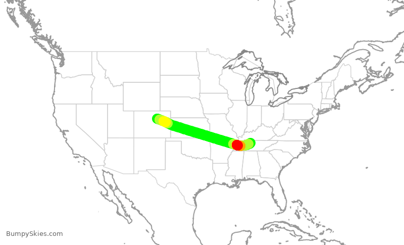 Turbulence forecast map for UAL1300, DEN to BNA