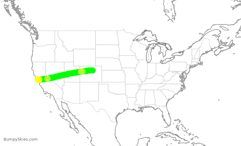 Turbulence forecast map for UAL1301, DEN to SFO
