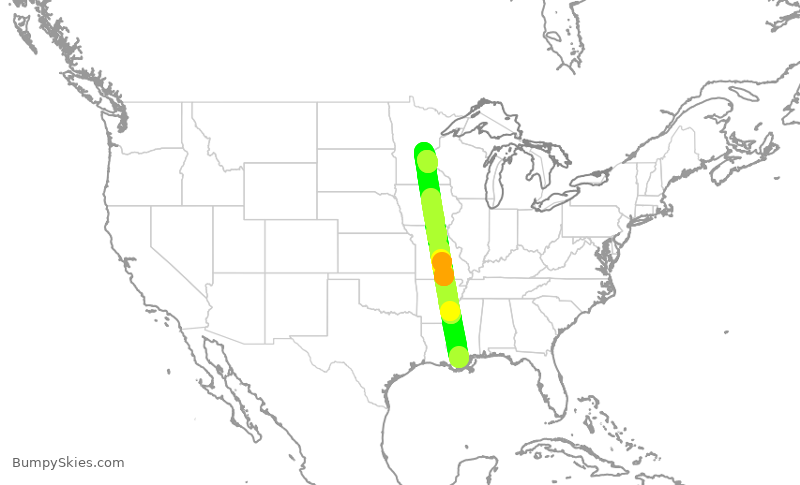 Turbulence forecast map for UAL1301, MSY to MSP