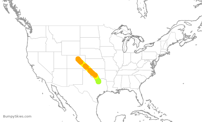 Turbulence forecast map for UAL1303, DFW to DEN