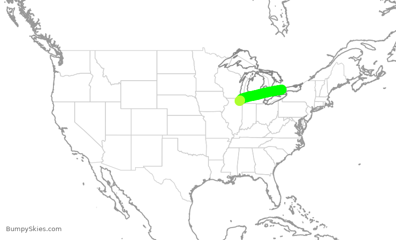 Turbulence forecast map for UAL1304, YYZ to ORD