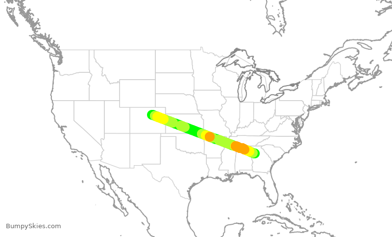 Turbulence forecast map for UAL1305, DEN to ATL