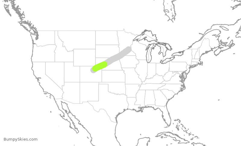 Turbulence forecast map for UAL1305, MSP to DEN