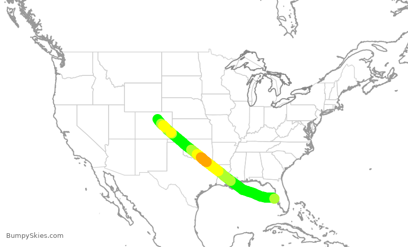 Turbulence forecast map for UAL1306, SRQ to DEN