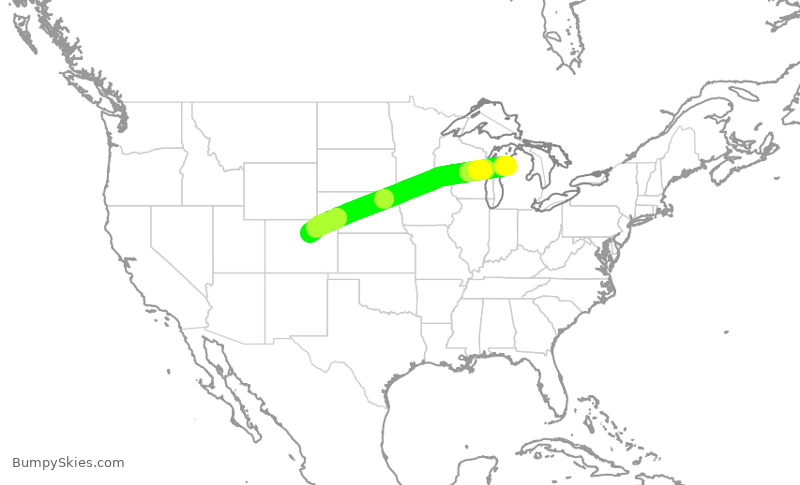 Turbulence forecast map for UAL1306, TVC to DEN