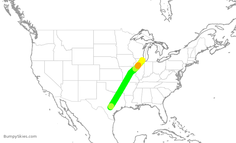 Turbulence forecast map for UAL1316, SAT to ORD