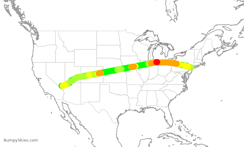Turbulence forecast map for UAL1317, LAS to EWR