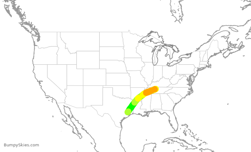 Turbulence forecast map for UAL1318, IAH to BNA