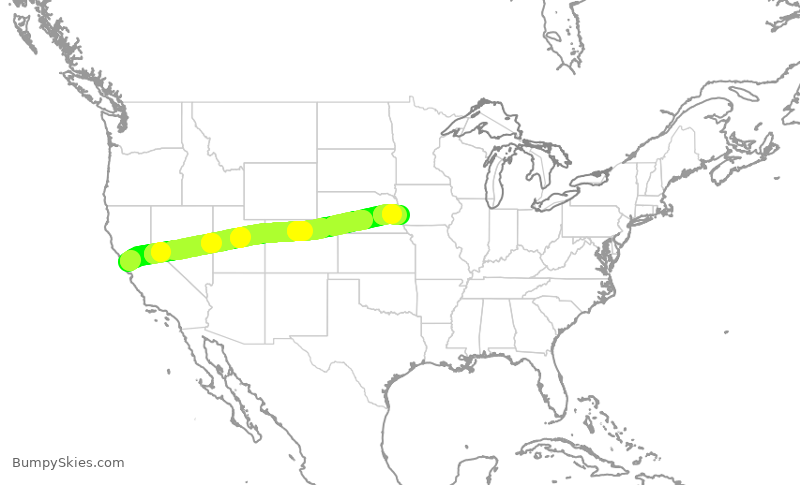 Turbulence forecast map for UAL1321, SFO to OMA