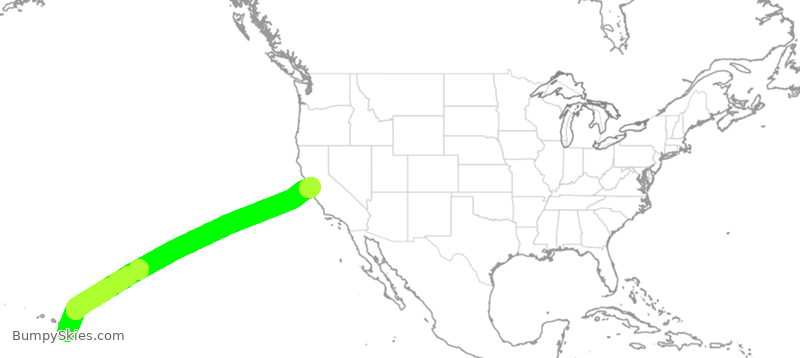 Turbulence forecast map for UAL1321, KOA to SFO