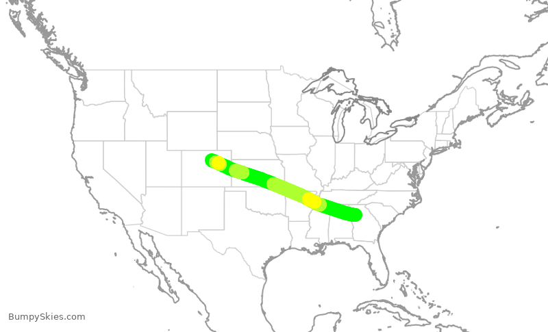 Turbulence forecast map for UAL1327, ATL to DEN