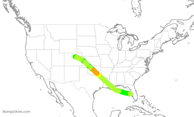 Turbulence forecast map for UAL1327, DEN to SRQ