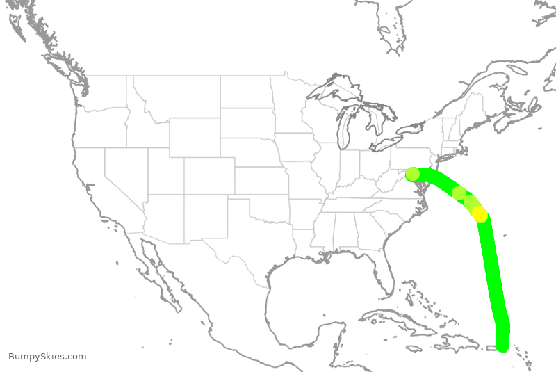Turbulence forecast map for UAL1328, IAD to STT