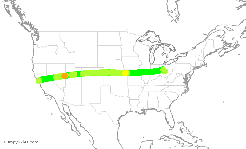 Turbulence forecast map for UAL1329, SFO to CMH