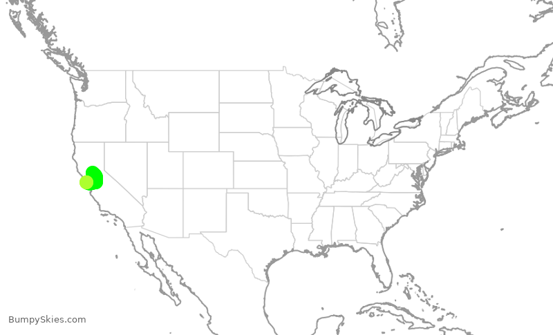Turbulence forecast map for UAL1329, SMF to SFO