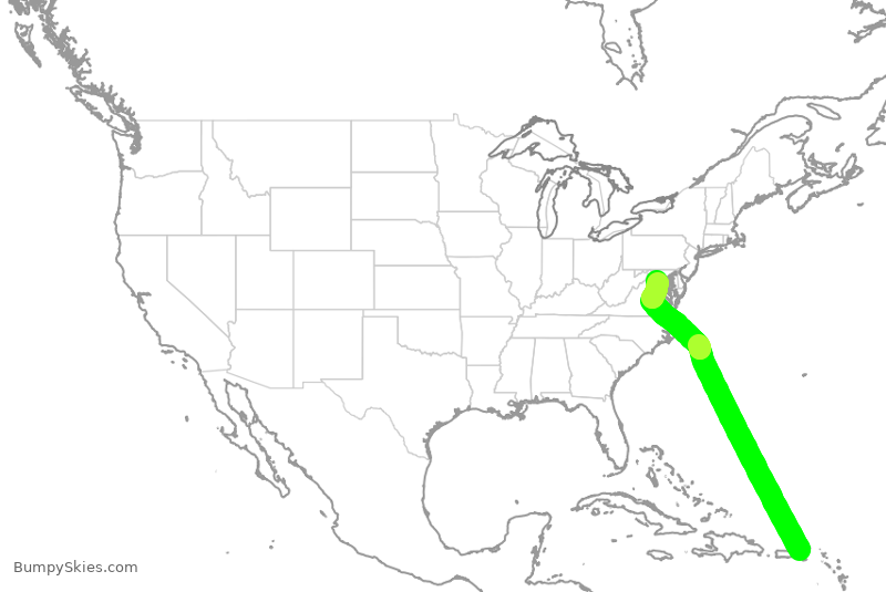 Turbulence forecast map for UAL1329, STT to IAD