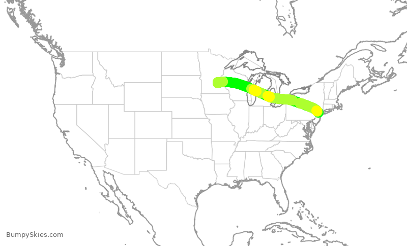 Turbulence forecast map for UAL1331, EWR to MSP