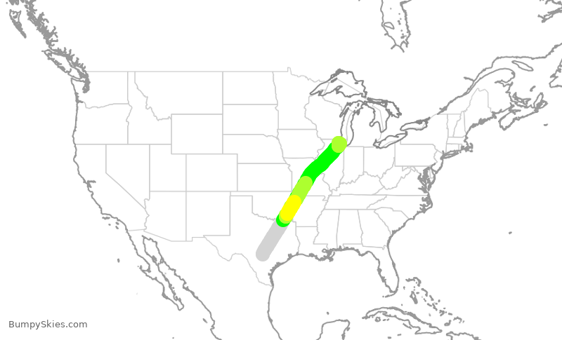 Turbulence forecast map for UAL1332, SAT to ORD