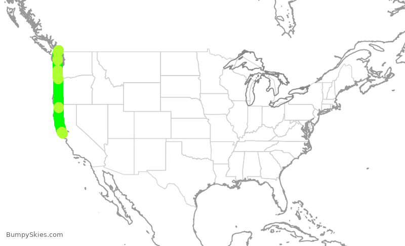 Turbulence forecast map for UAL1333, YVR to SFO