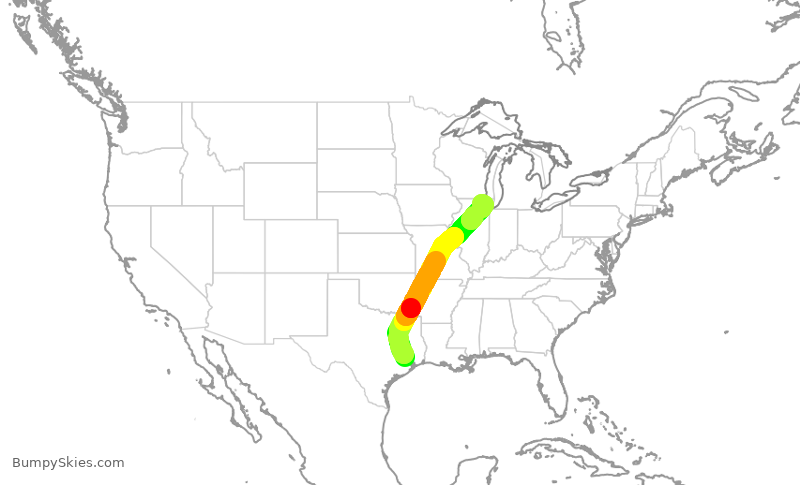Turbulence forecast map for UAL1333, IAH to ORD