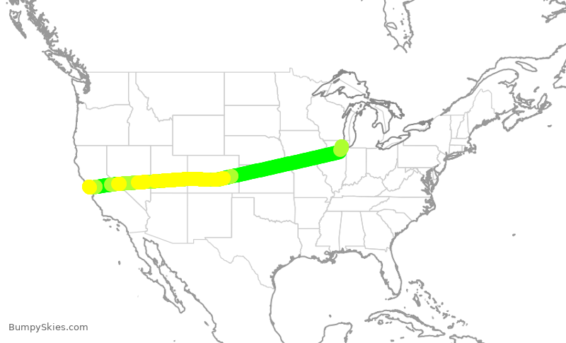 Turbulence forecast map for UAL1334, ORD to SFO