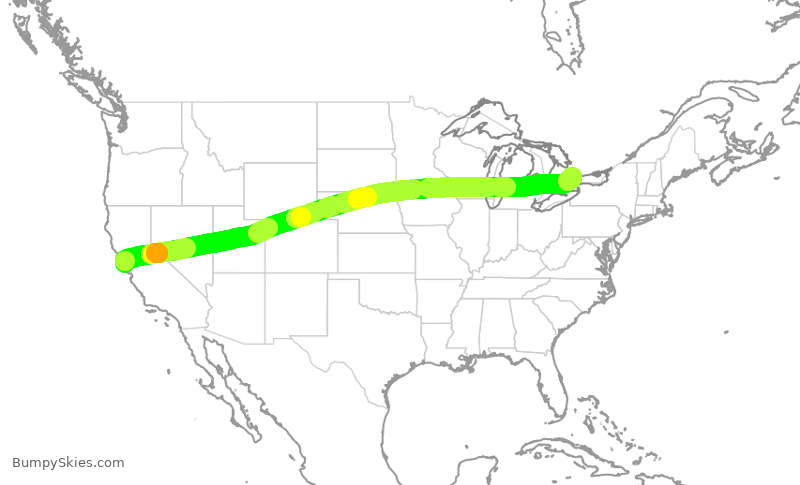 Turbulence forecast map for UAL1334, SFO to YYZ