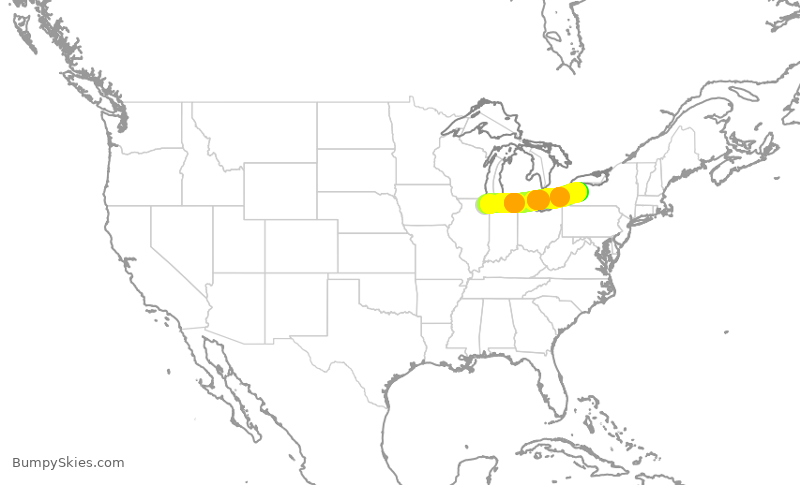 Turbulence forecast map for UAL1335, ORD to BUF