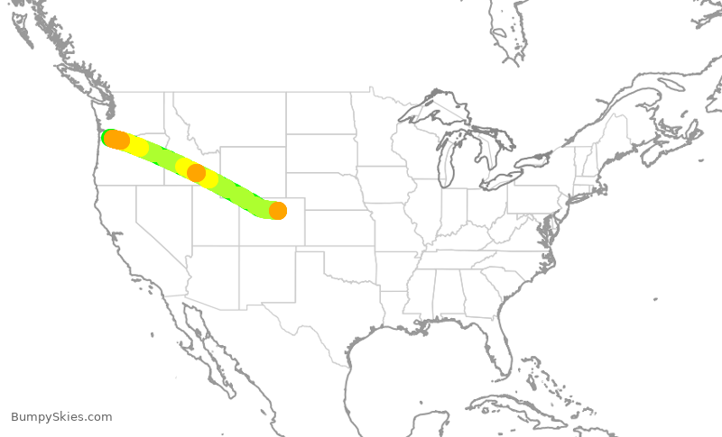 Turbulence forecast map for UAL1337, DEN to PDX