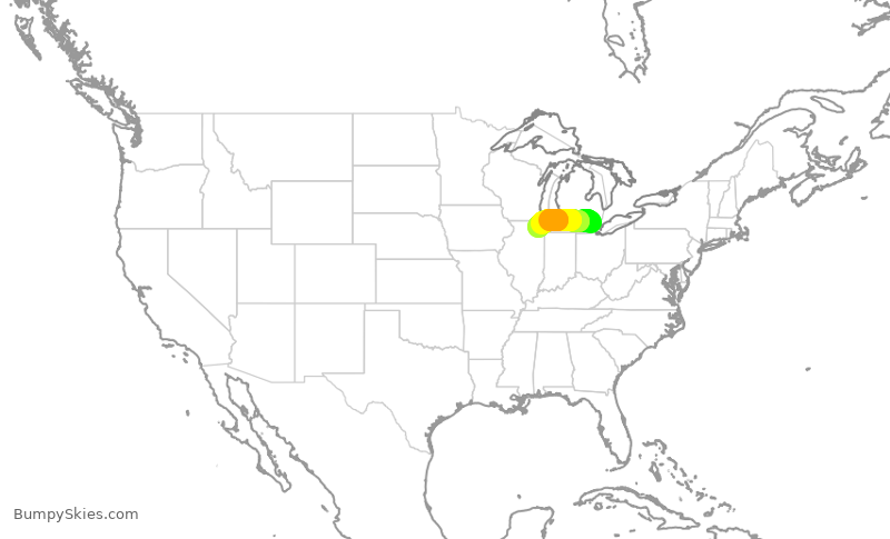 Turbulence forecast map for UAL1338, DTW to ORD