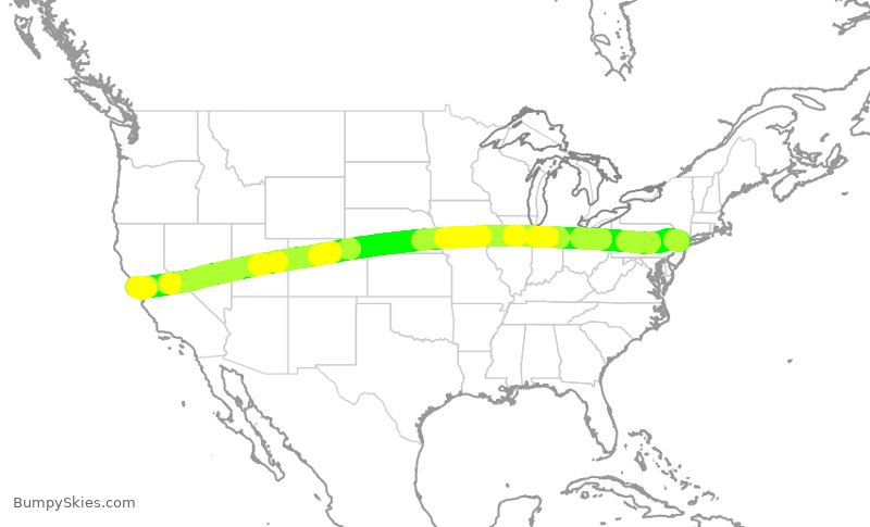 Turbulence forecast map for UAL1340, EWR to SFO