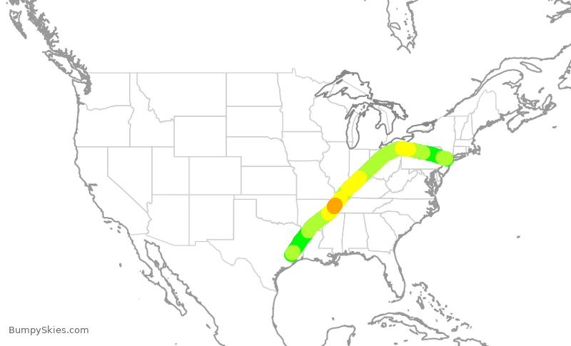 Turbulence forecast map for UAL1340, IAH to EWR