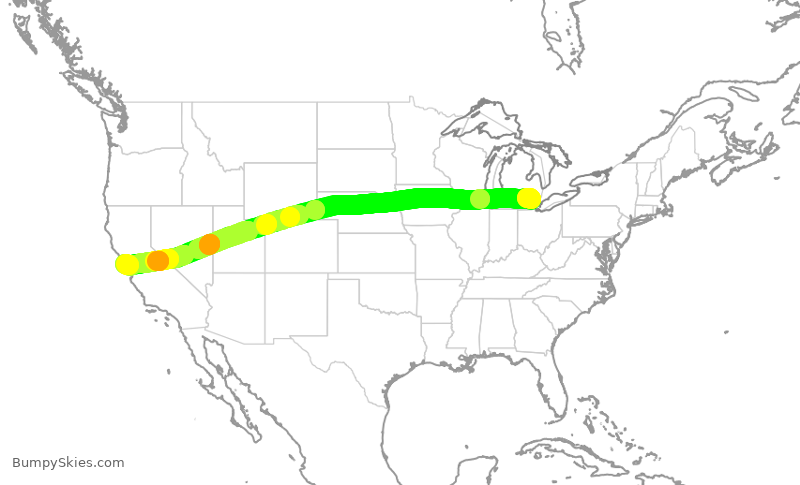 Turbulence forecast map for UAL1341, DTW to SFO