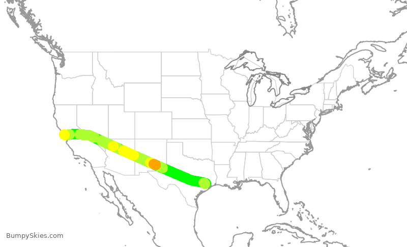 Turbulence forecast map for UAL1341, IAH to SFO