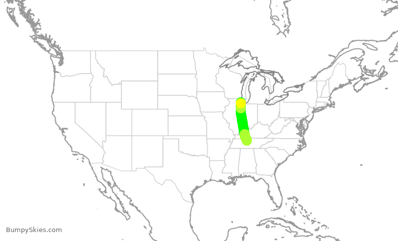 Turbulence forecast map for UAL1341, ORD to BNA