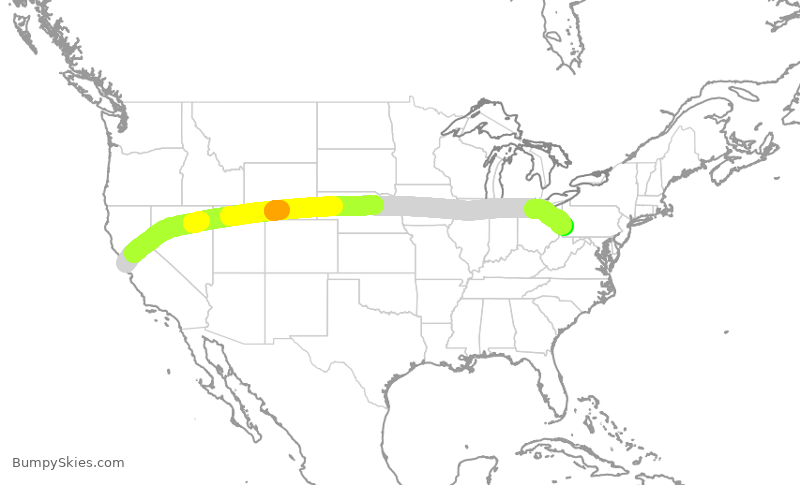 Turbulence forecast map for UAL1341, SFO to PIT