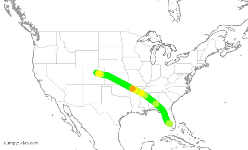 Turbulence forecast map for UAL1342, DEN to RSW