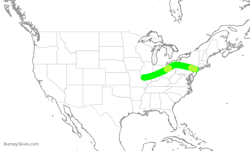 Turbulence forecast map for UAL1344, STL to EWR