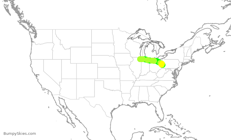 Turbulence forecast map for UAL1349, ORD to PIT