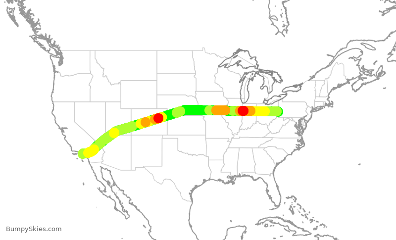 Turbulence forecast map for UAL1349, PIT to LAX