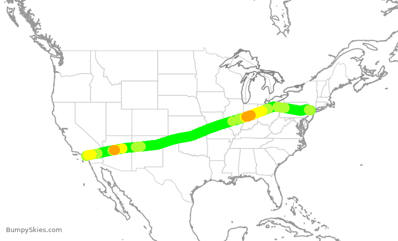 Turbulence forecast map for UAL1350, EWR to SNA