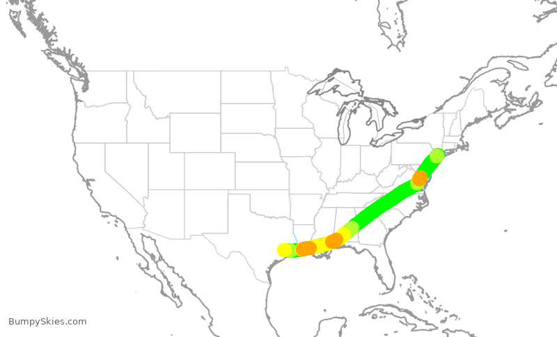 Turbulence forecast map for UAL1350, IAH to LGA