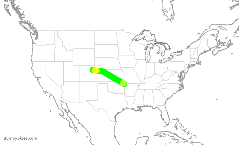 Turbulence forecast map for UAL1351, DEN to XNA