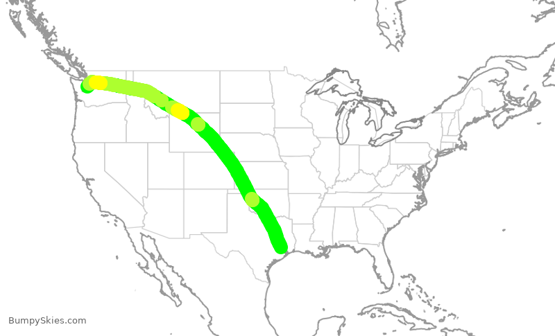 Turbulence forecast map for UAL1351, IAH to SEA