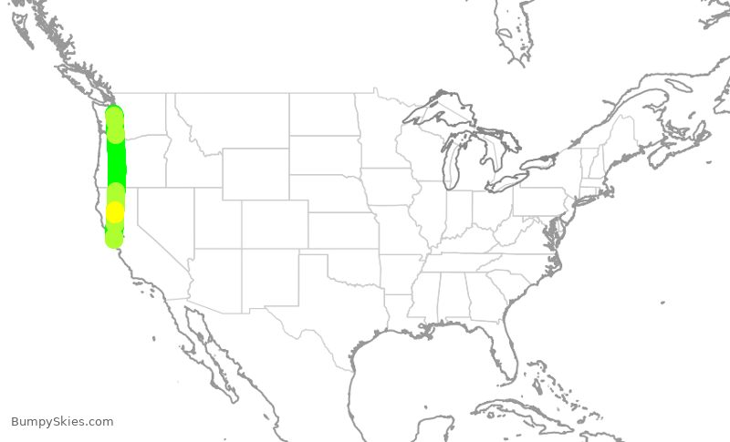 Turbulence forecast map for UAL1351, SFO to SEA
